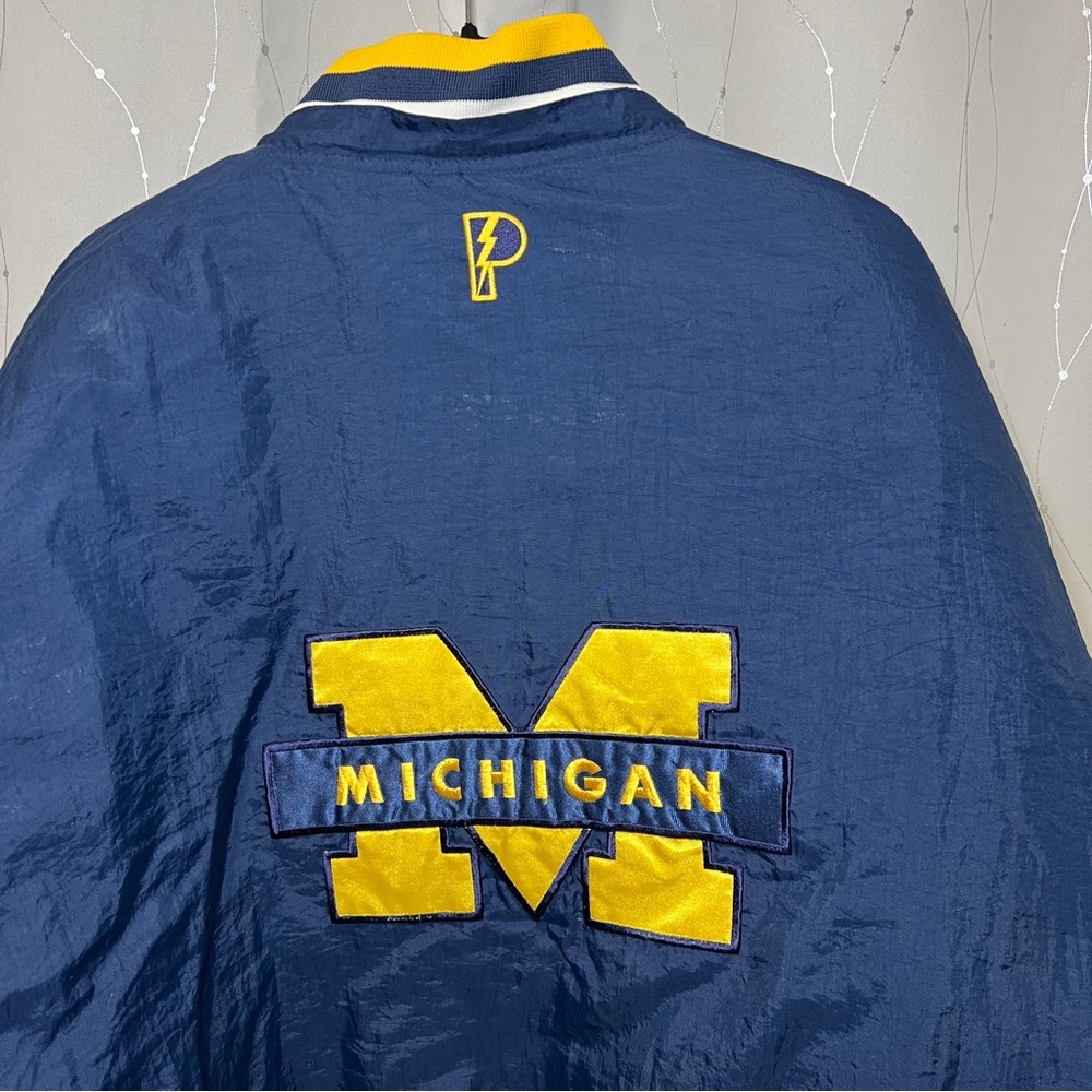 Vintage Pro Player Michigan Wolverines PufferJacket XXL Yellow Blue Reversible ￼